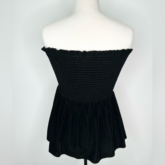 ZARA Black Velvet Strapless Peplum Top Size L - Picture 2 of 4